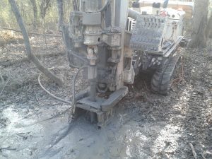 Geoprobe 7822DT utilizing Air Rotary to install a bedrock groundwater monitor well